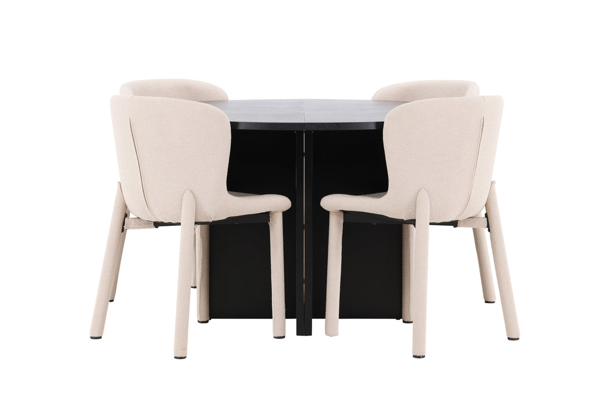 Strada matgrupp med 4 Astoria-stolar svart/beige