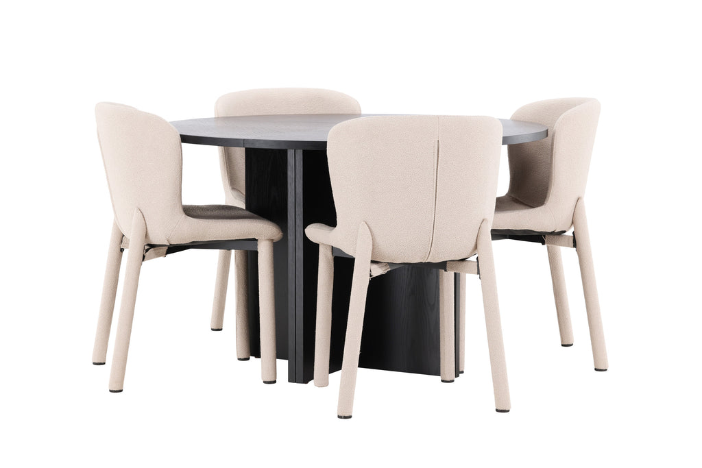Strada matgrupp med 4 Astoria-stolar svart/beige
