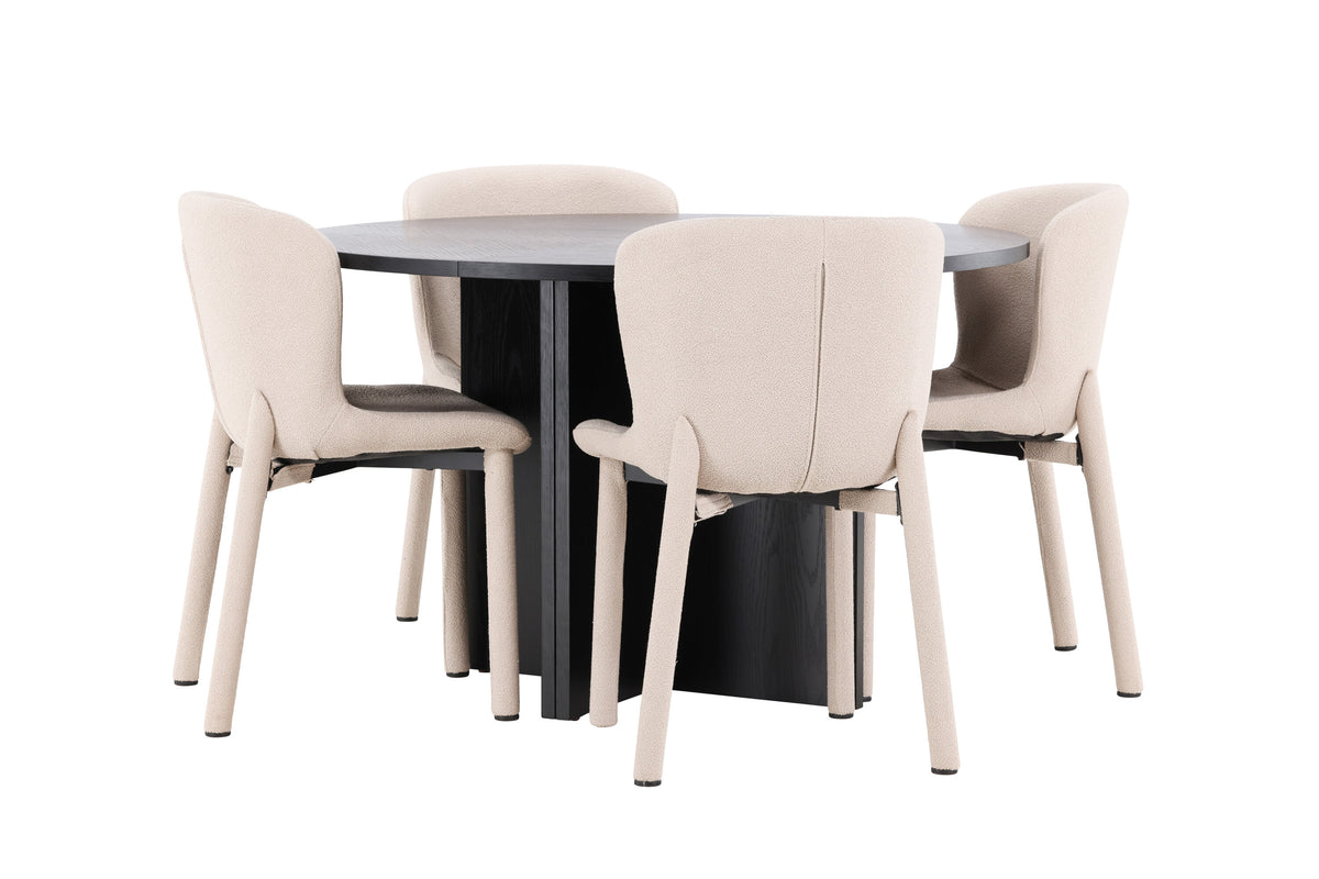 Strada matgrupp med 4 Astoria-stolar svart/beige
