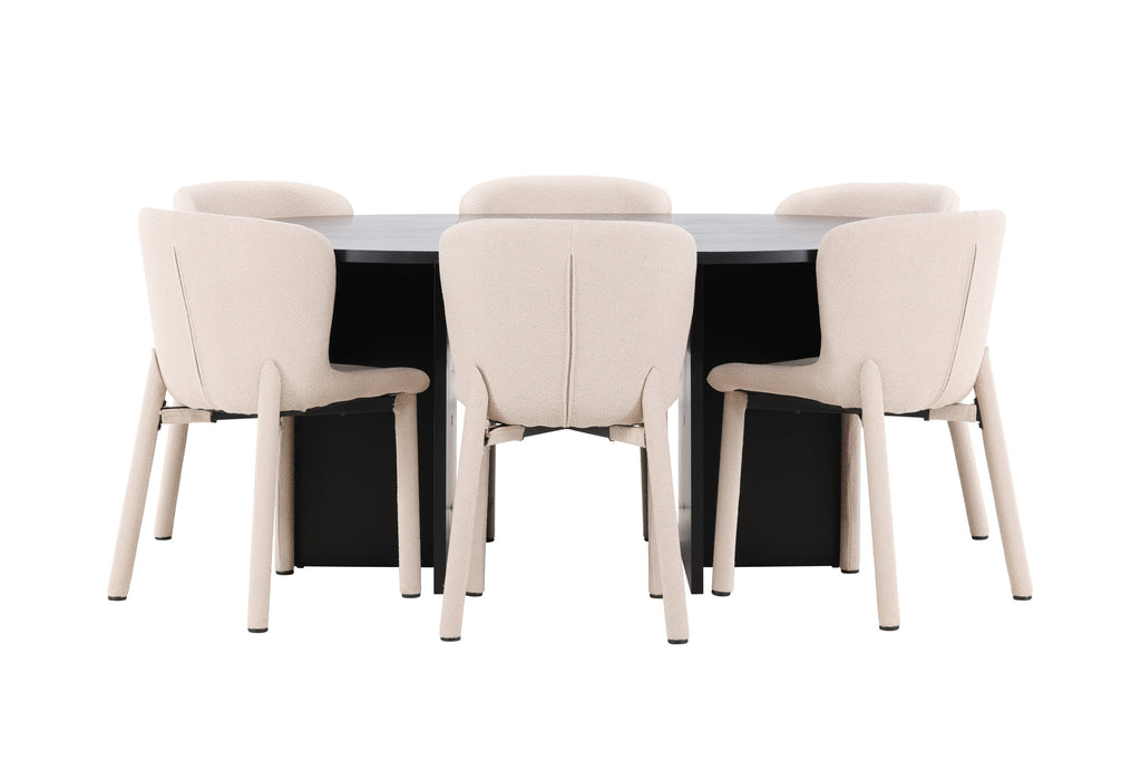 Strada matgrupp med 6 Astoria-stolar svart/beige