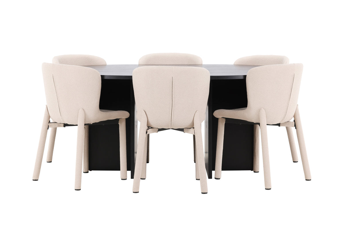 Strada matgrupp med 6 Astoria-stolar svart/beige