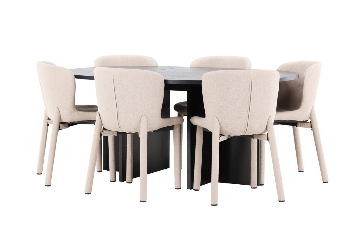 Strada matgrupp med 6 Astoria-stolar svart/beige