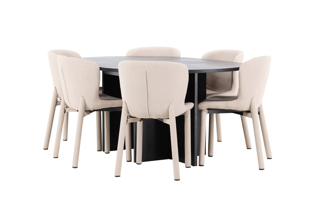 Strada matgrupp med 6 Astoria-stolar svart/beige