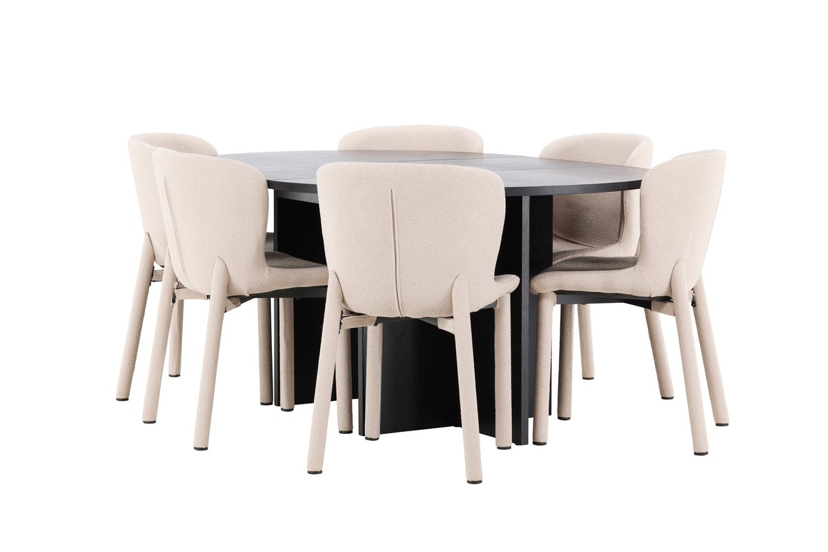 Strada matgrupp med 6 Astoria-stolar svart/beige