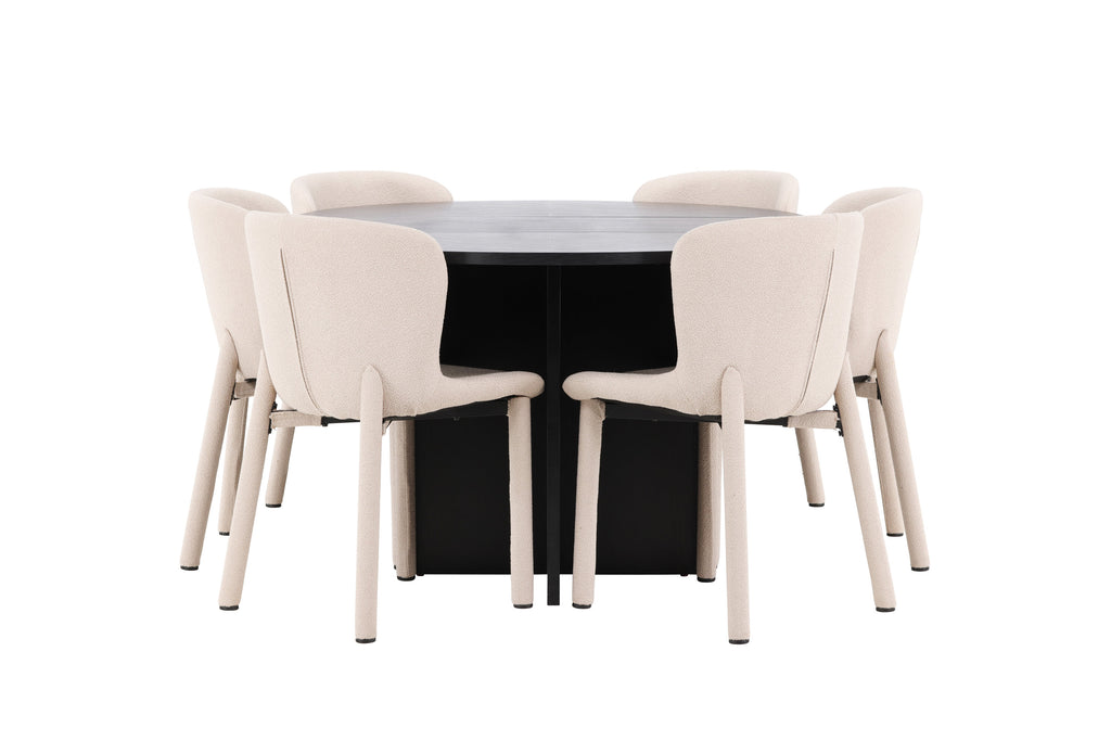 Strada matgrupp med 6 Astoria-stolar svart/beige