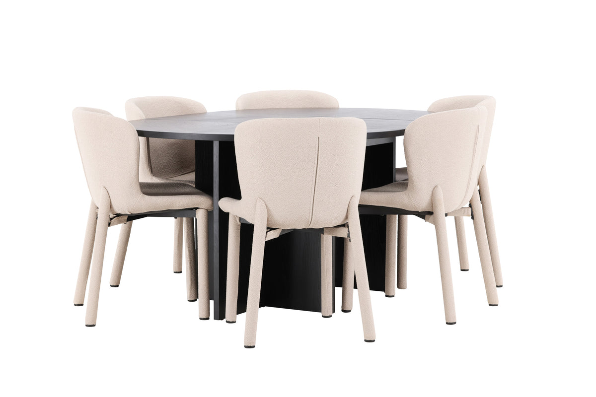 Strada matgrupp med 6 Astoria-stolar svart/beige