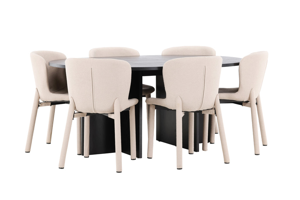 Strada matgrupp med 6 Astoria-stolar svart/beige
