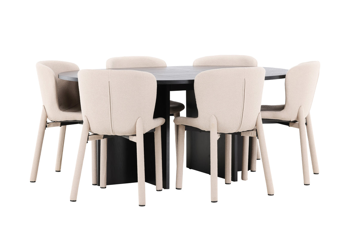 Strada matgrupp med 6 Astoria-stolar svart/beige