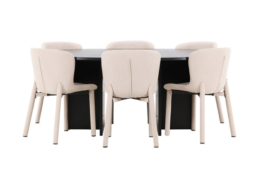 Strada matgrupp med 6 Astoria-stolar svart/beige