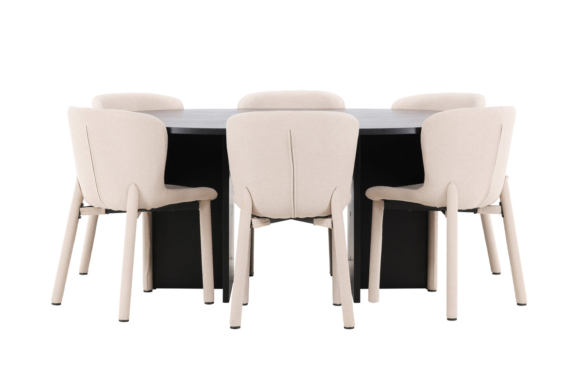 Strada matgrupp med 6 Astoria-stolar svart/beige