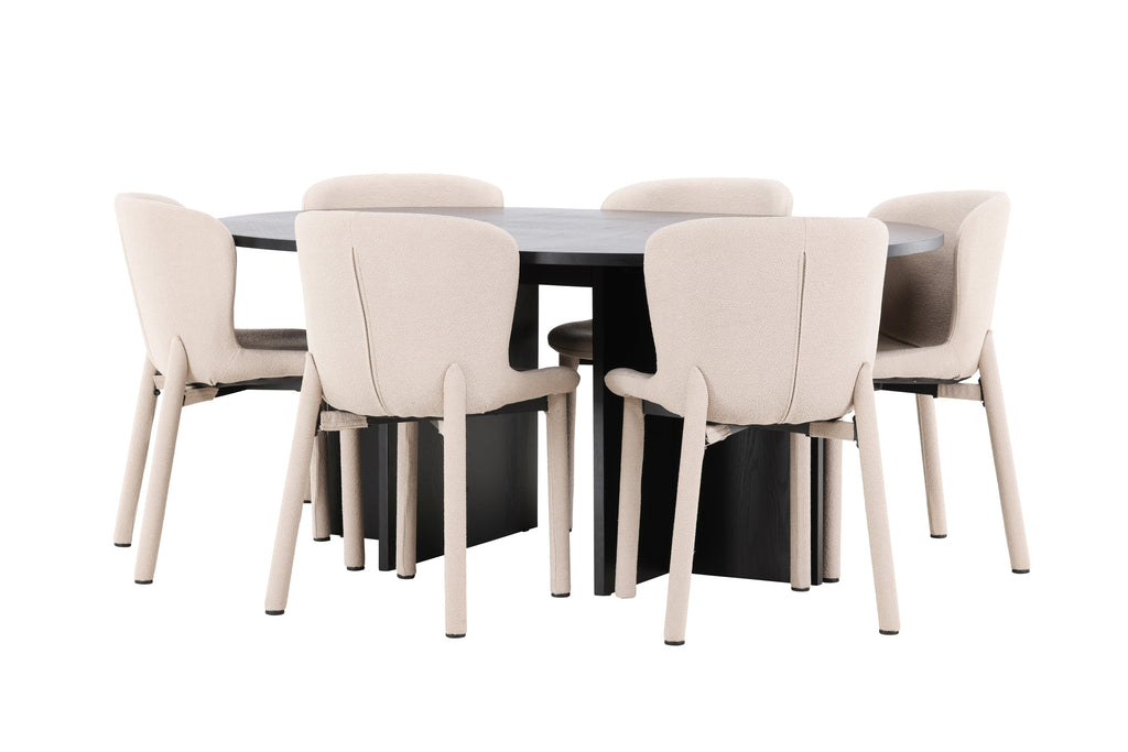Strada matgrupp med 6 Astoria-stolar svart/beige