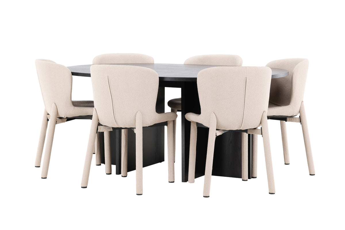 Strada matgrupp med 6 Astoria-stolar svart/beige