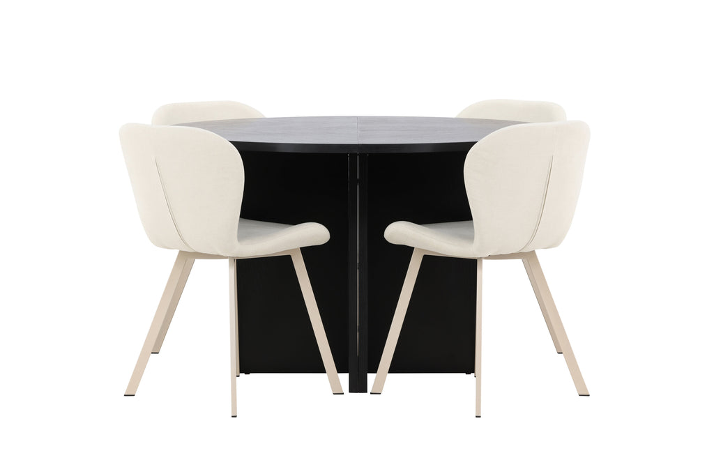 Strada matgrupp med 4 Lilja-stolar svart/beige