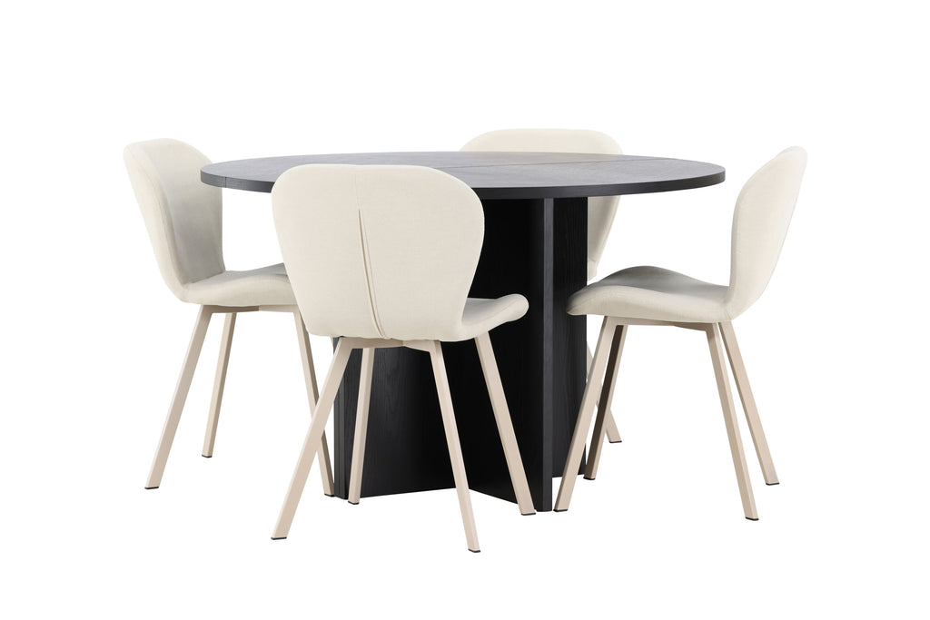 Strada matgrupp med 4 Lilja-stolar svart/beige