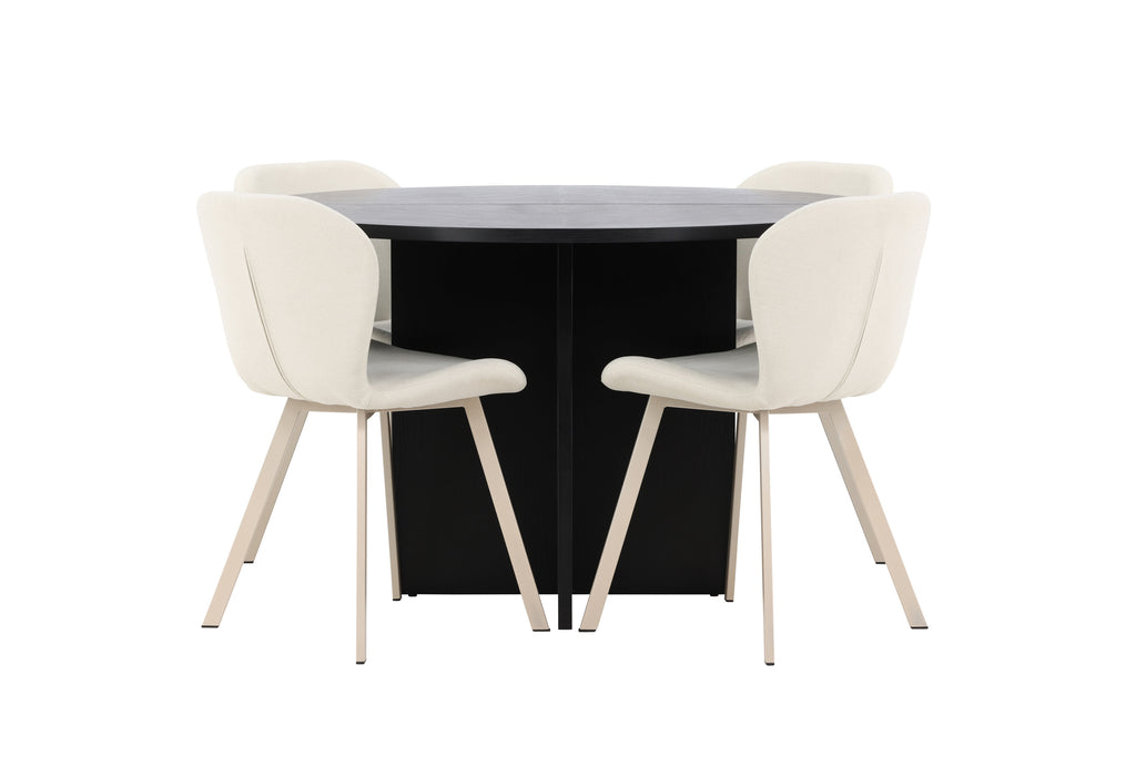 Strada matgrupp med 4 Lilja-stolar svart/beige