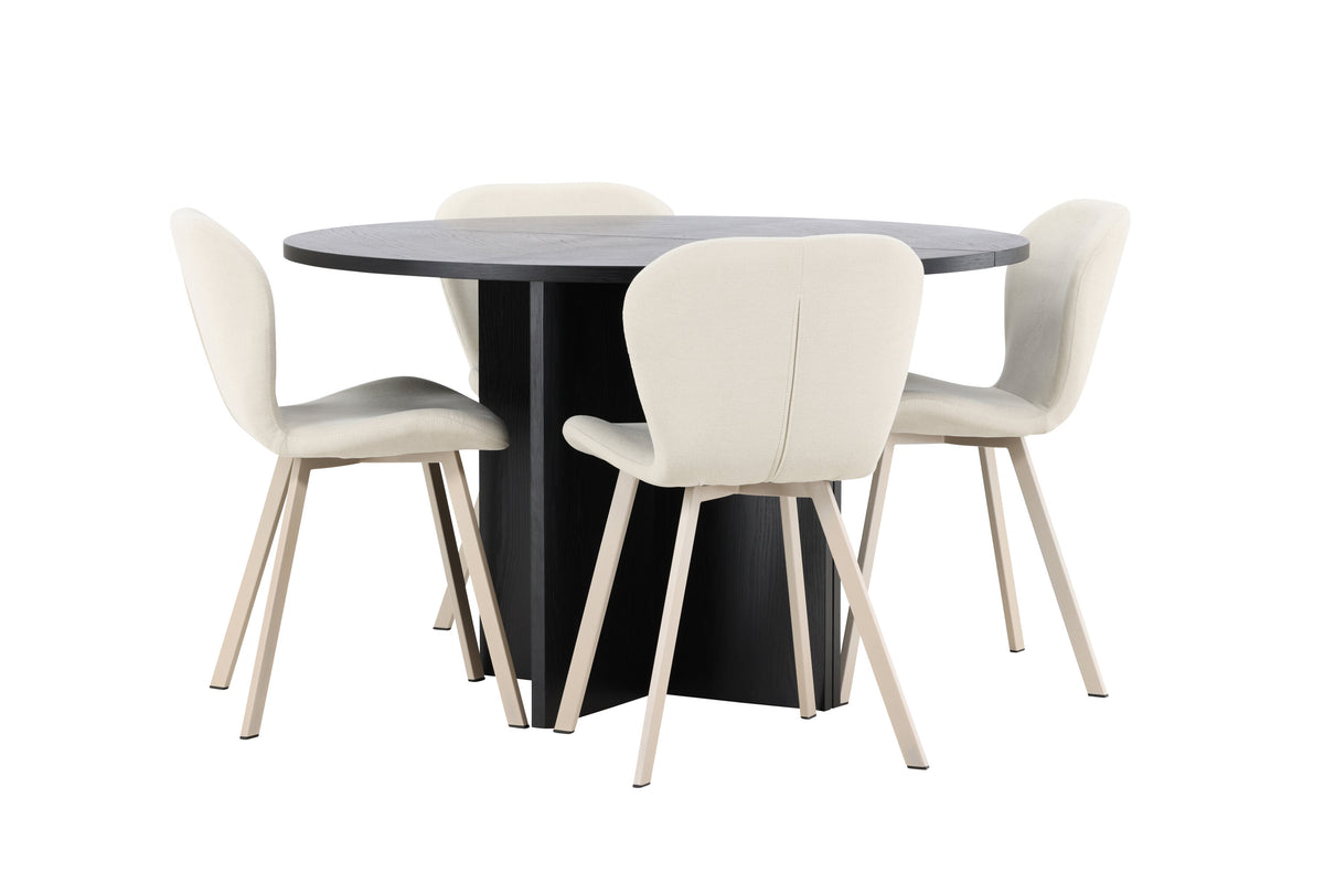 Strada matgrupp med 4 Lilja-stolar svart/beige