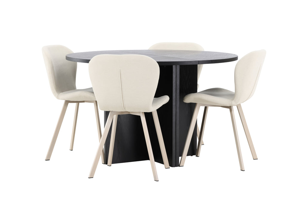 Strada matgrupp med 4 Lilja-stolar svart/beige