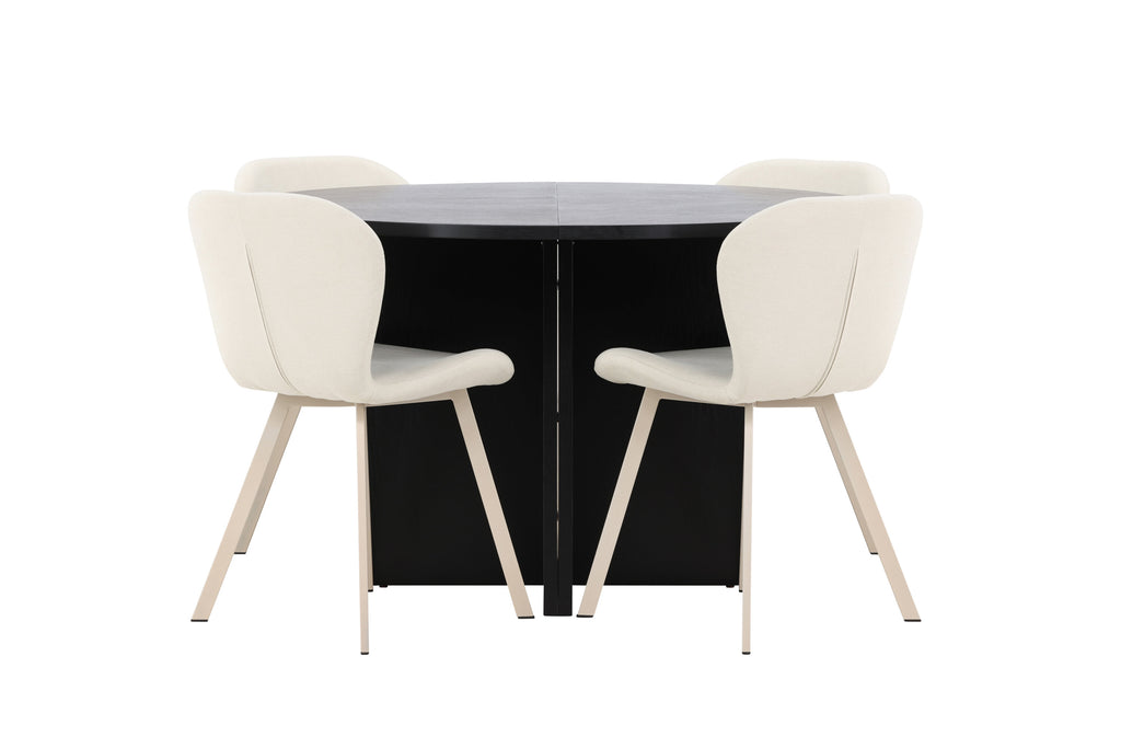 Strada matgrupp med 4 Lilja-stolar svart/beige