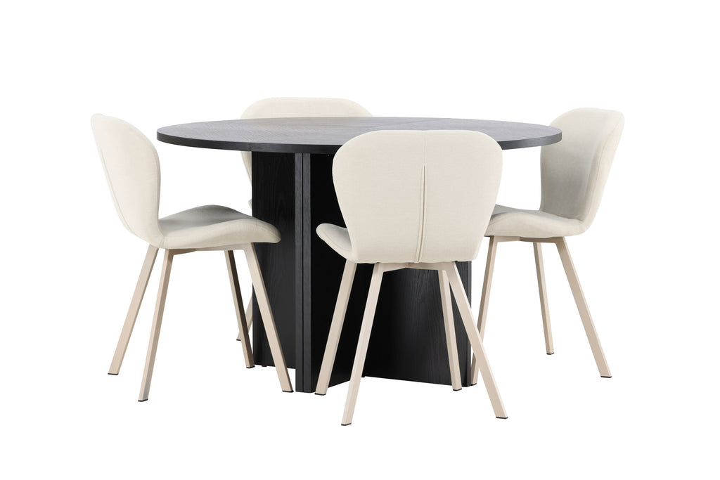 Strada matgrupp med 4 Lilja-stolar svart/beige