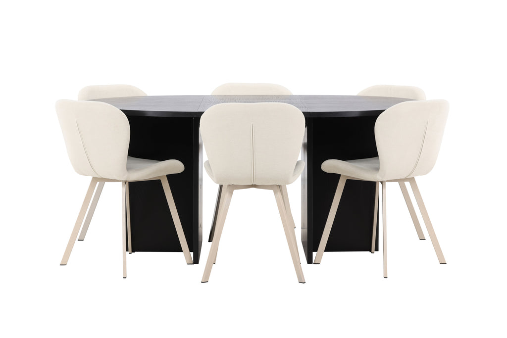 Strada matgrupp med 6 Lilja-stolar svart/beige
