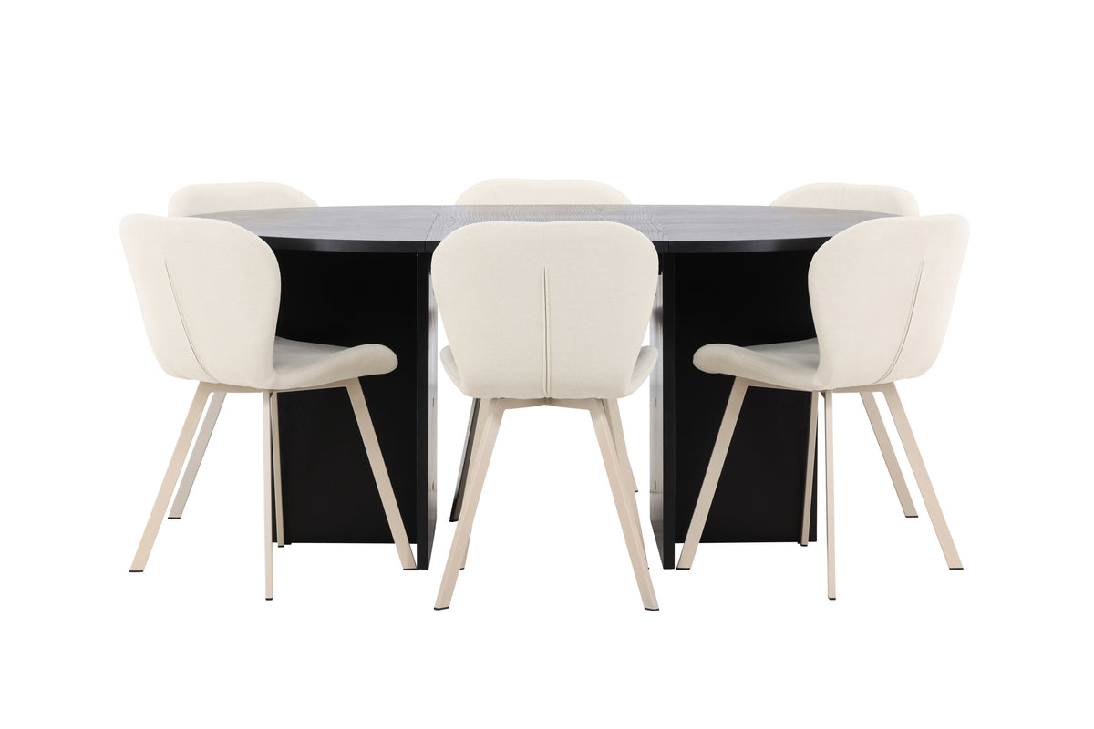 Strada matgrupp med 6 Lilja-stolar svart/beige