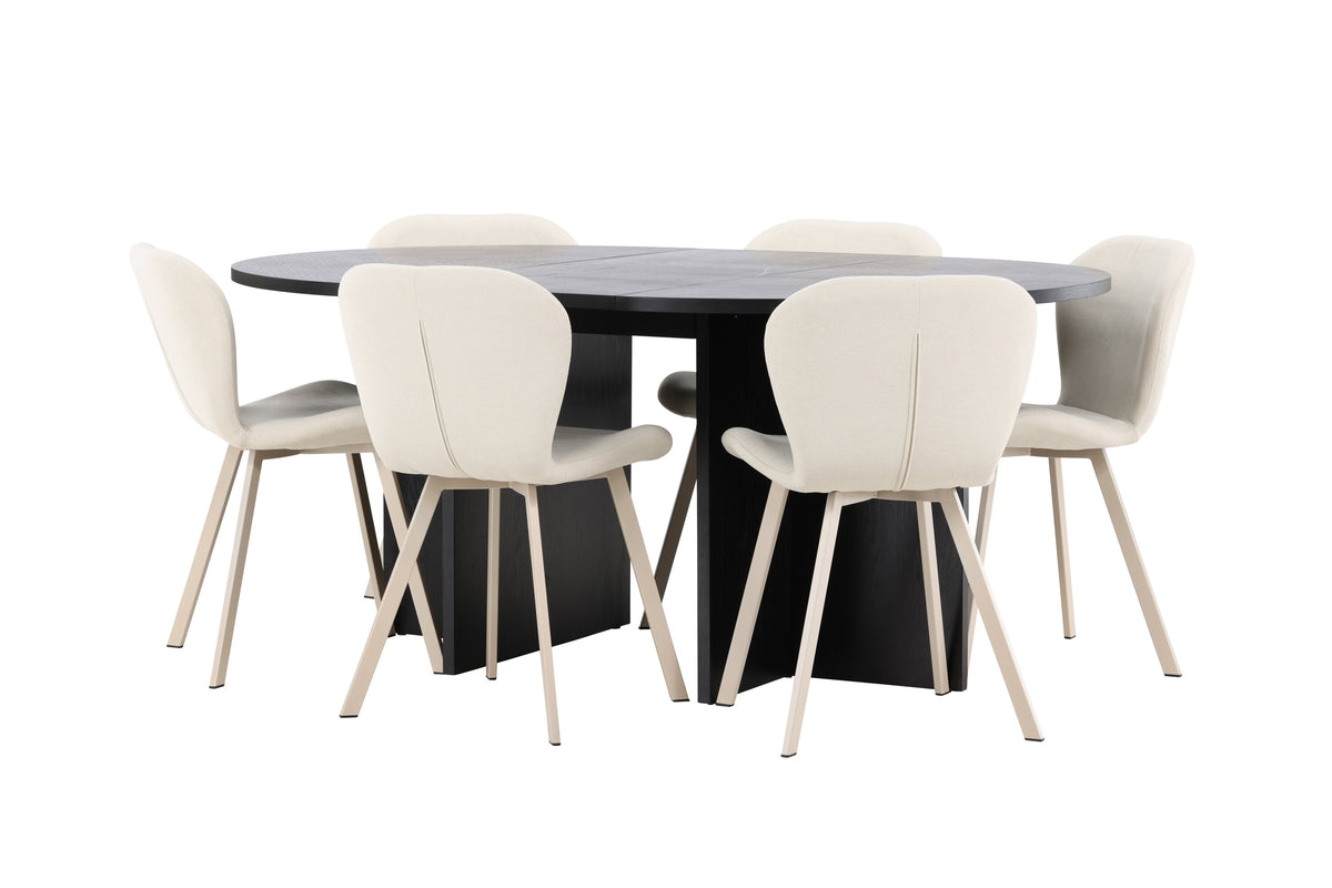 Strada matgrupp med 6 Lilja-stolar svart/beige