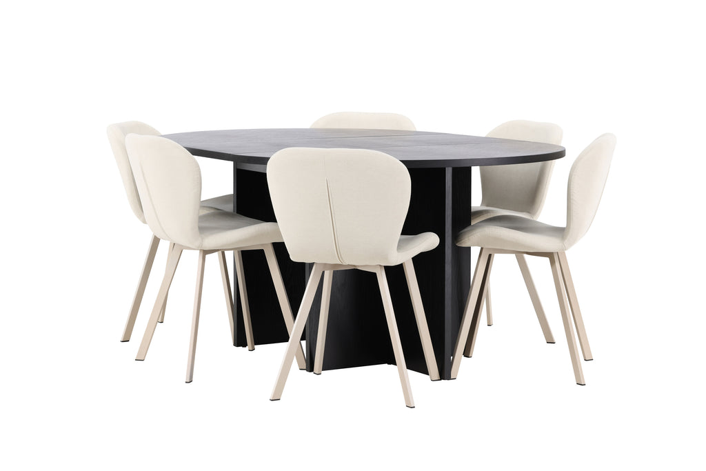 Strada matgrupp med 6 Lilja-stolar svart/beige