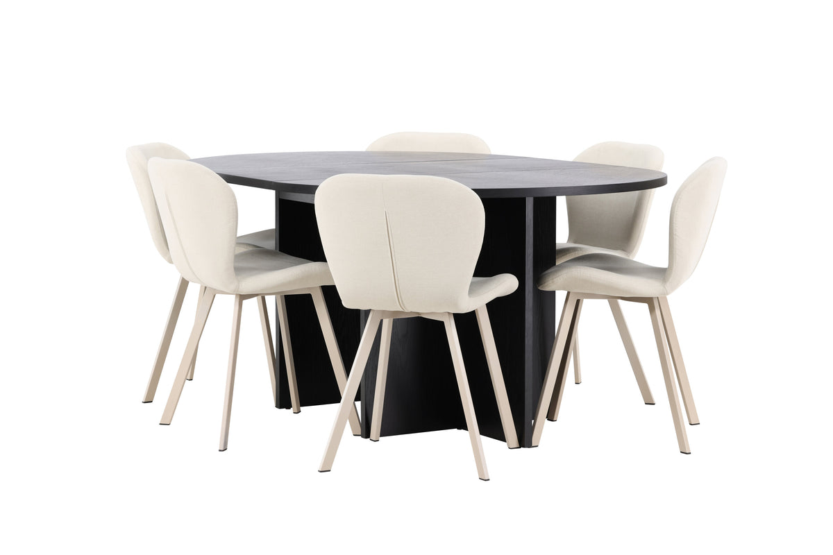 Strada matgrupp med 6 Lilja-stolar svart/beige