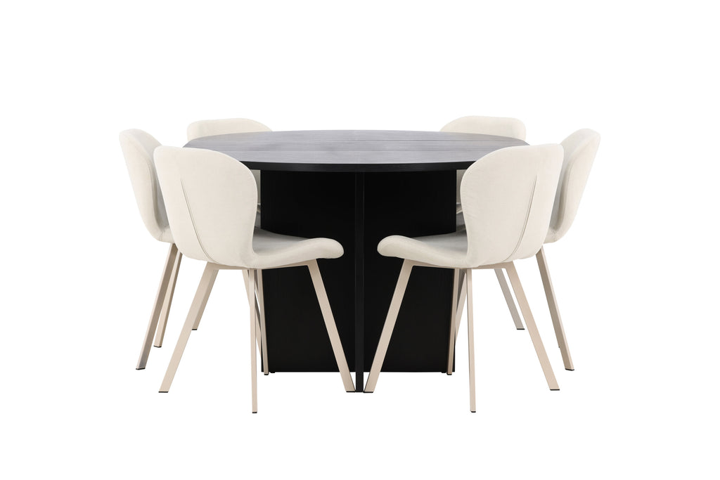 Strada matgrupp med 6 Lilja-stolar svart/beige