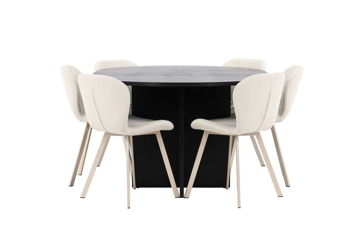 Strada matgrupp med 6 Lilja-stolar svart/beige