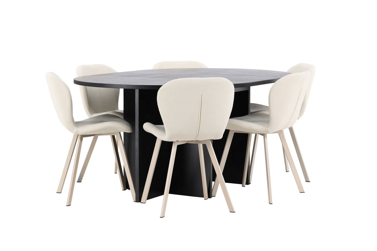Strada matgrupp med 6 Lilja-stolar svart/beige