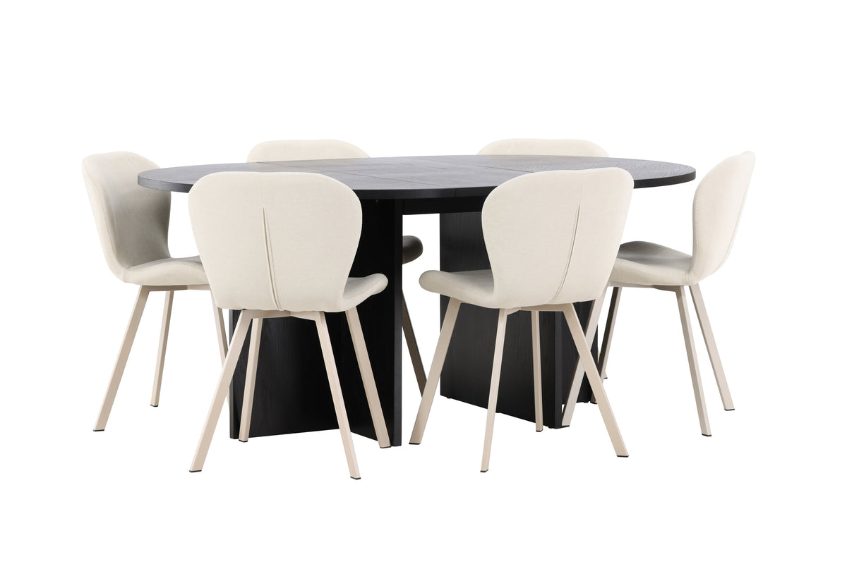 Strada matgrupp med 6 Lilja-stolar svart/beige