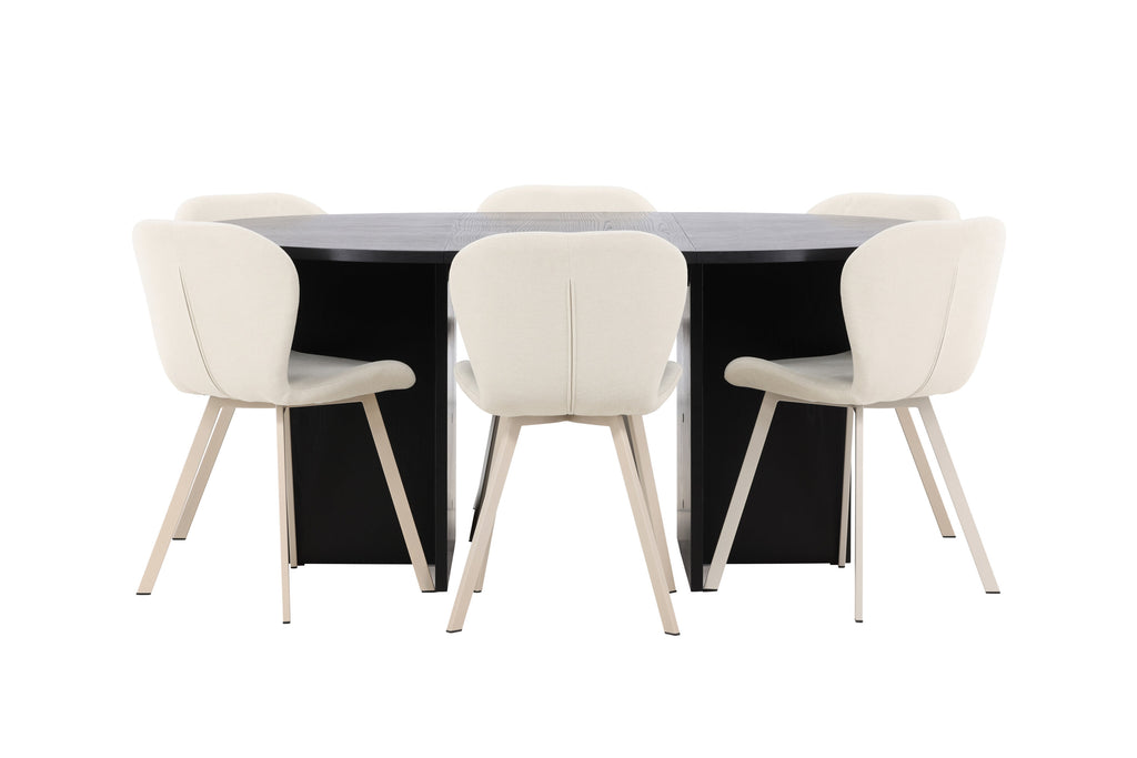 Strada matgrupp med 6 Lilja-stolar svart/beige