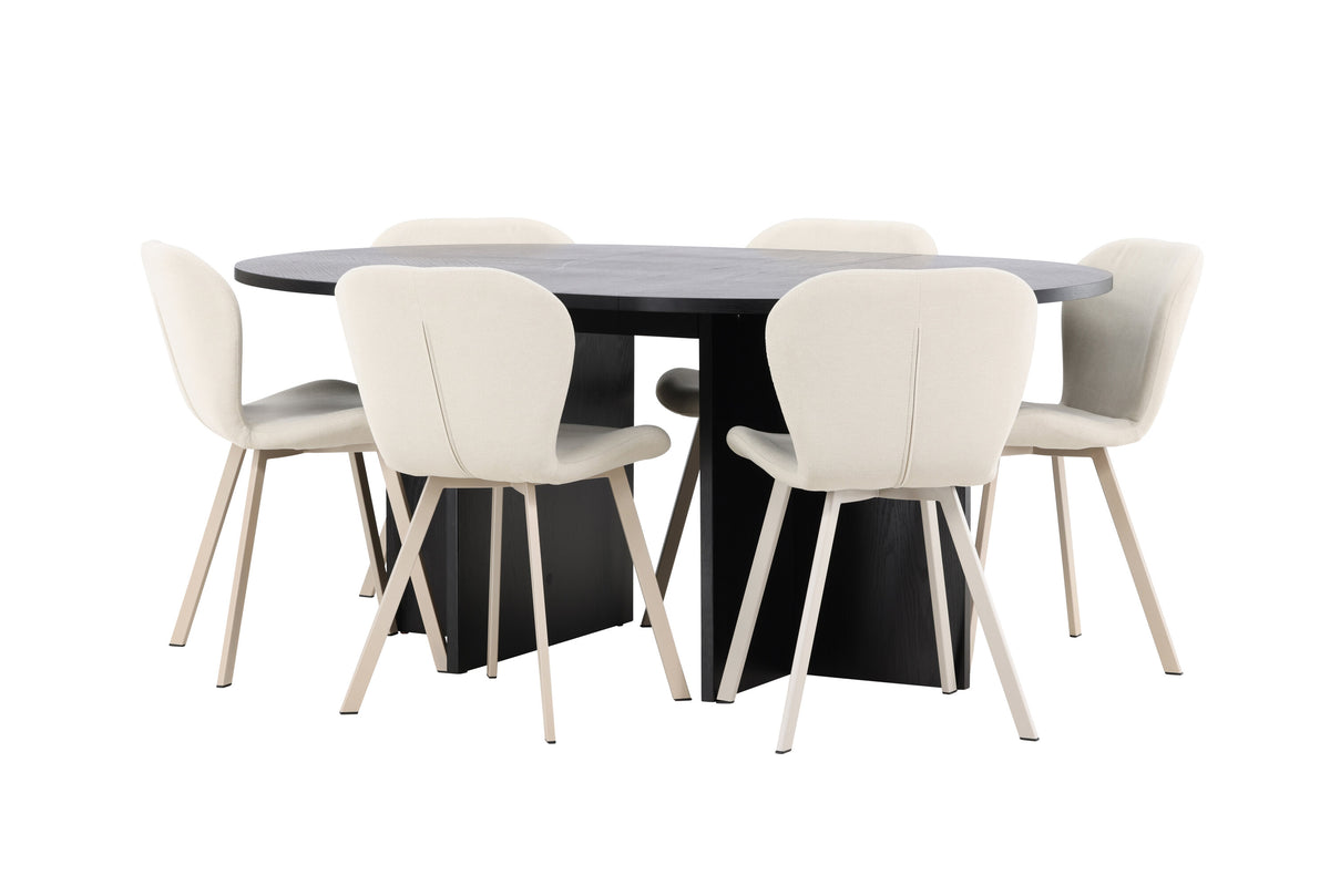Strada matgrupp med 6 Lilja-stolar svart/beige