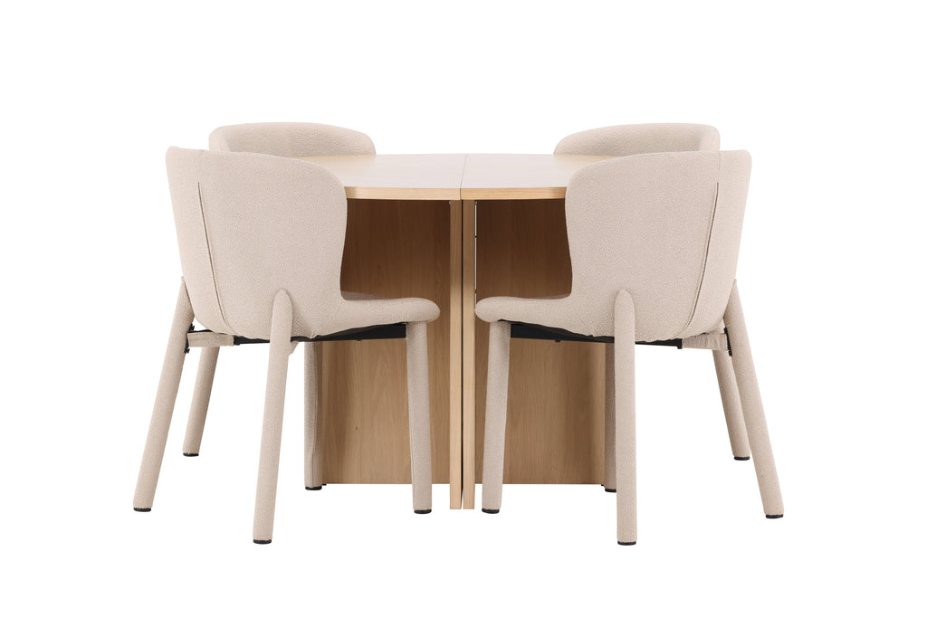 Strada matgrupp med 4 Astoria-stolar vitlaserad/beige