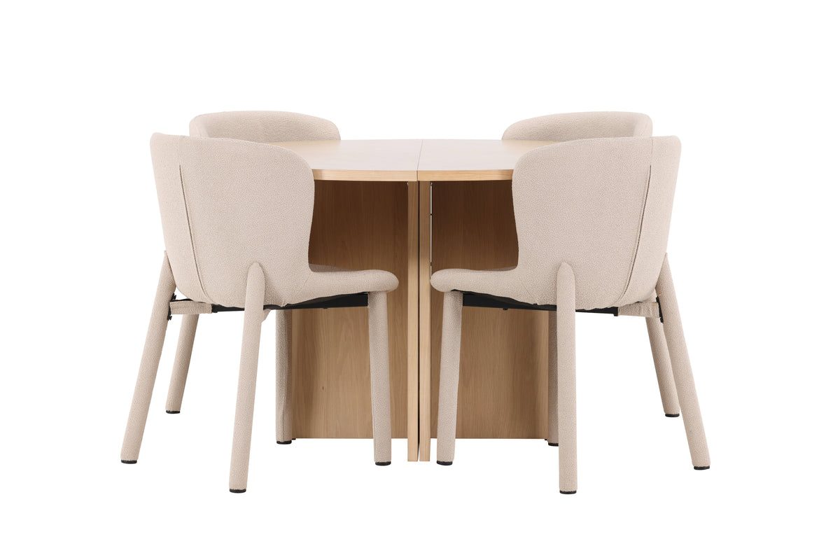 Strada matgrupp med 4 Astoria-stolar vitlaserad/beige
