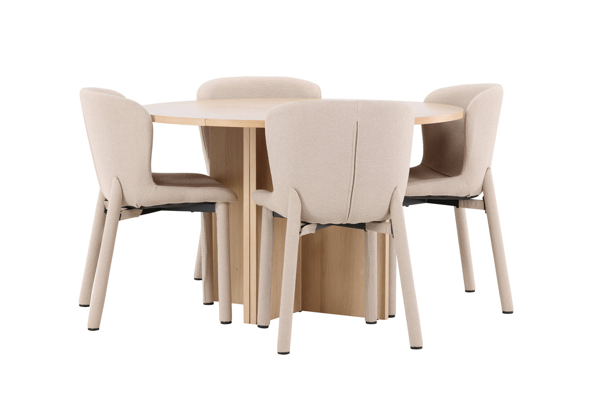 Strada matgrupp med 4 Astoria-stolar vitlaserad/beige