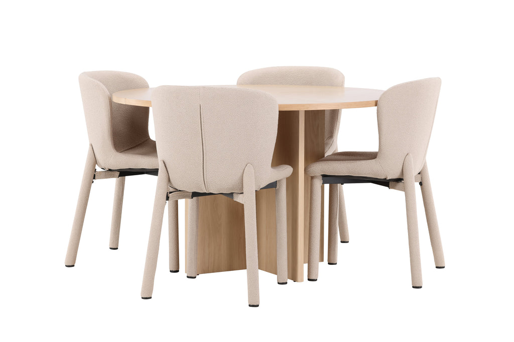 Strada matgrupp med 4 Astoria-stolar vitlaserad/beige