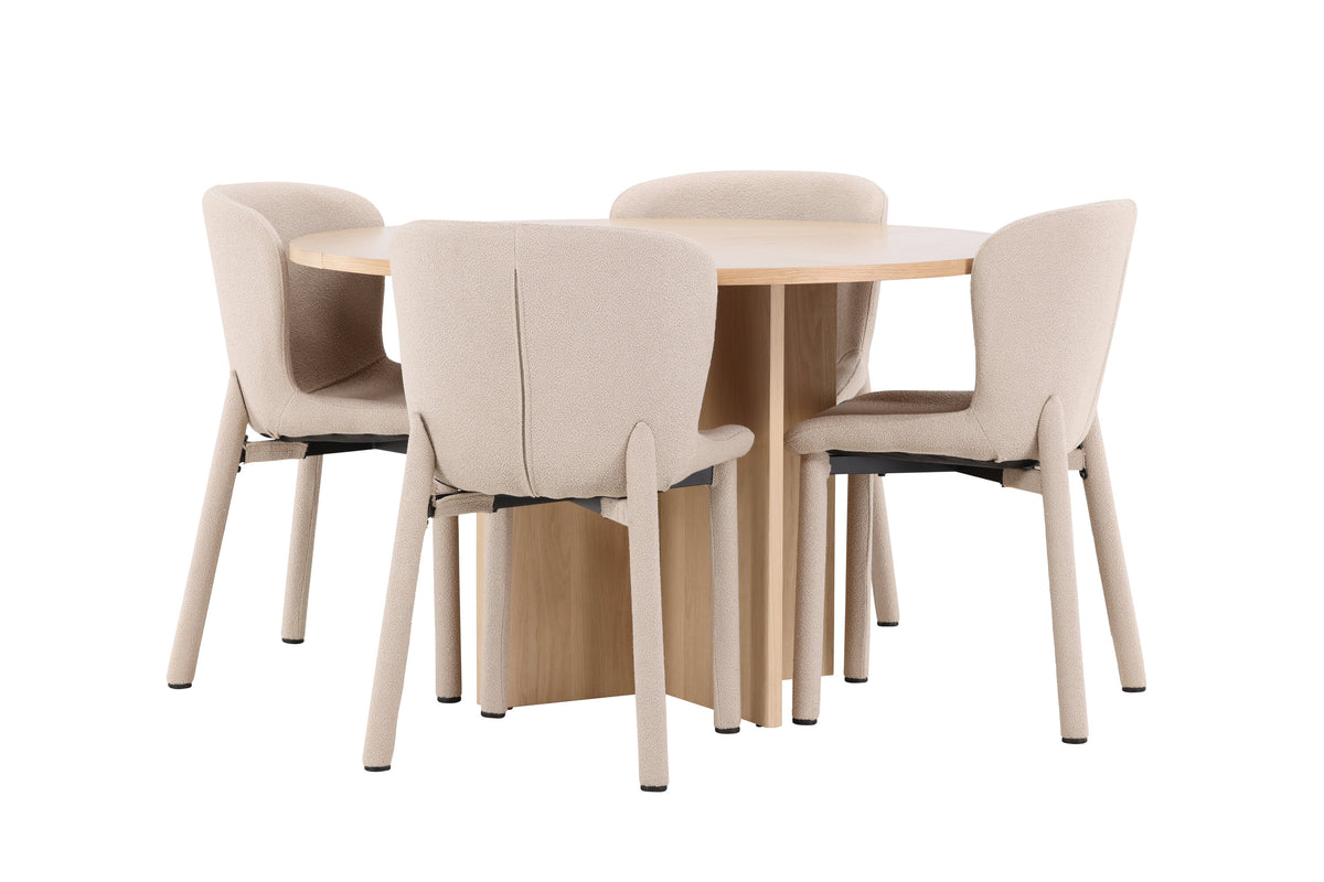 Strada matgrupp med 4 Astoria-stolar vitlaserad/beige