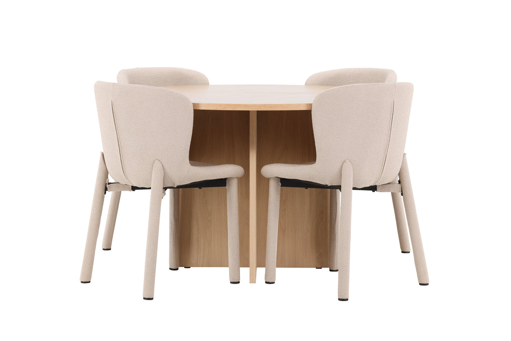 Strada matgrupp med 4 Astoria-stolar vitlaserad/beige