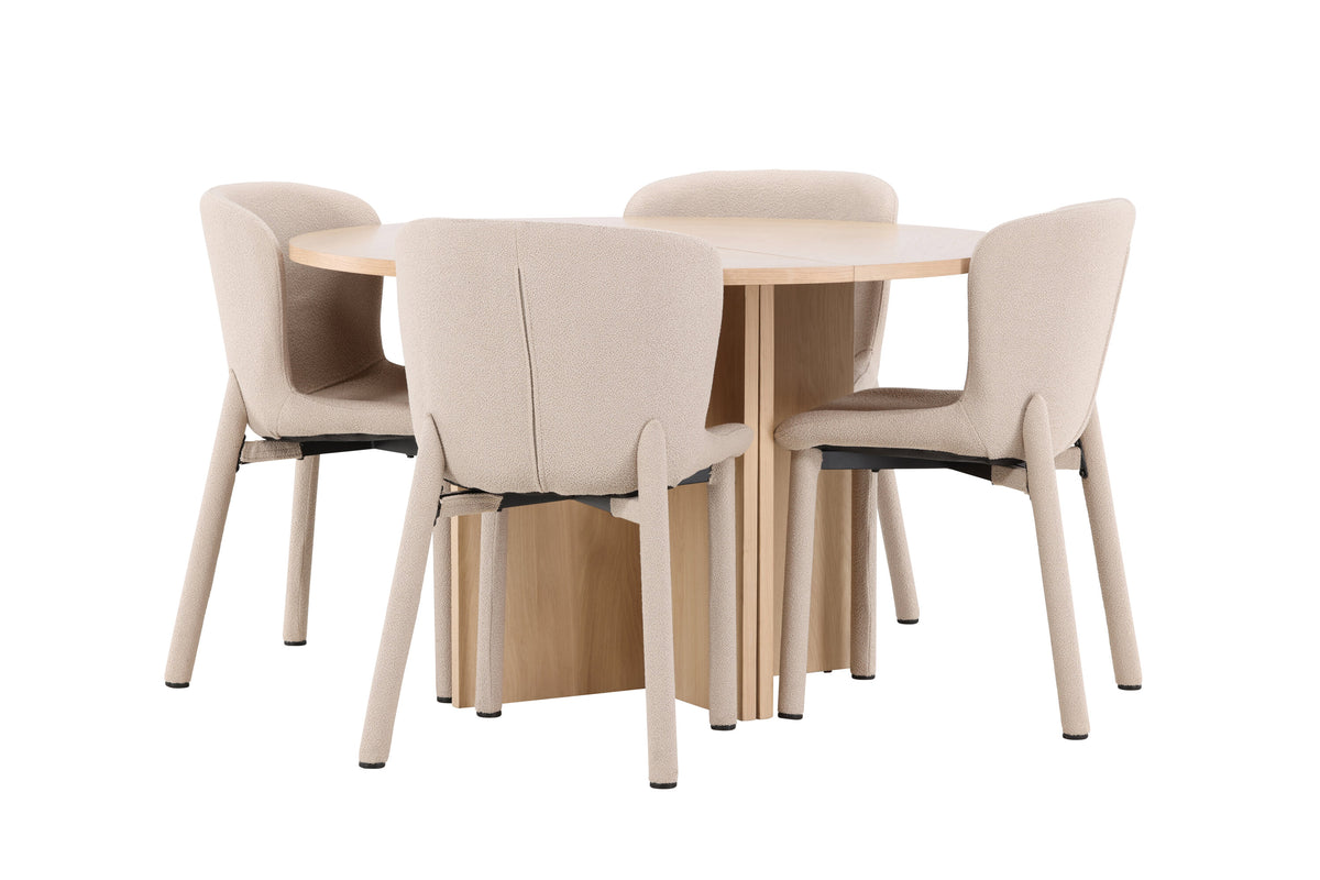 Strada matgrupp med 4 Astoria-stolar vitlaserad/beige