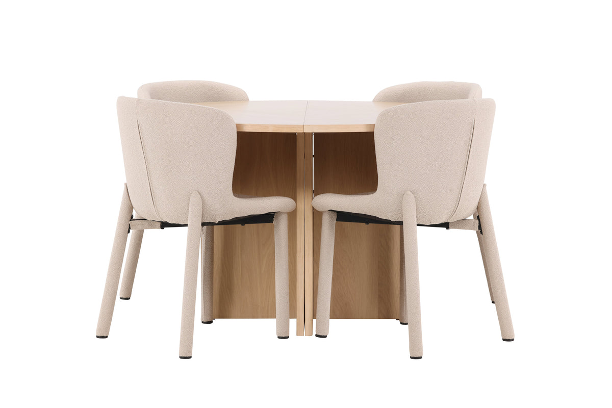 Strada matgrupp med 4 Astoria-stolar vitlaserad/beige