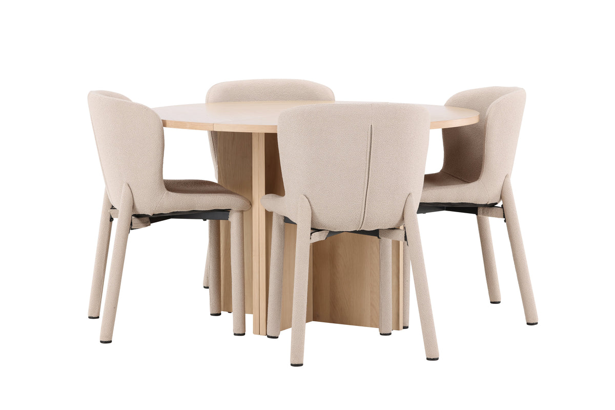 Strada matgrupp med 4 Astoria-stolar vitlaserad/beige