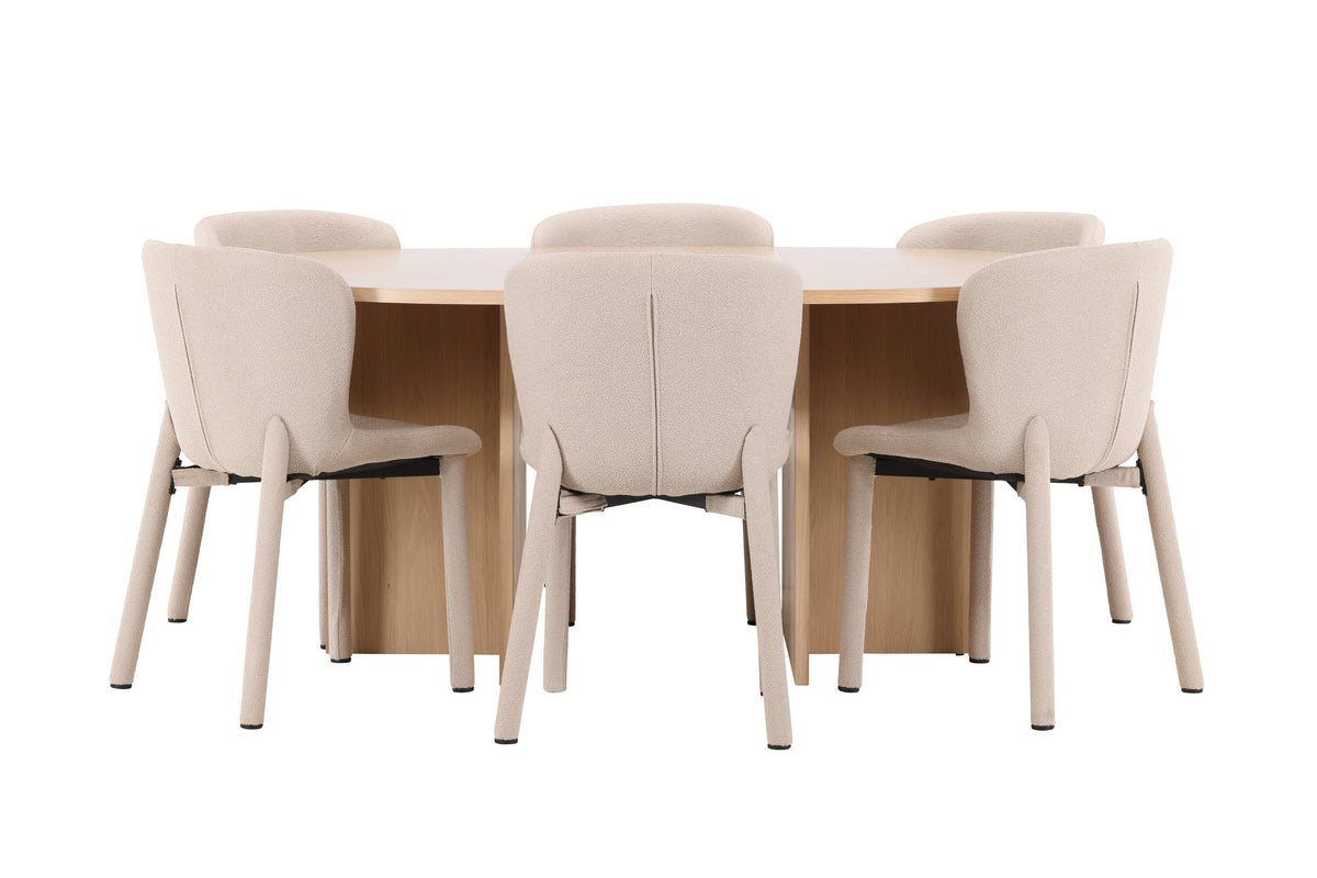 Strada matgrupp med 6 Astoria-stolar vitlaserad/beige