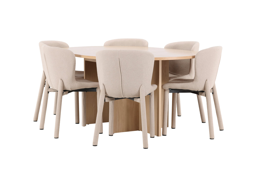 Strada matgrupp med 6 Astoria-stolar vitlaserad/beige
