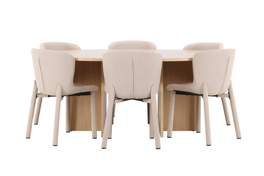 Strada matgrupp med 6 Astoria-stolar vitlaserad/beige