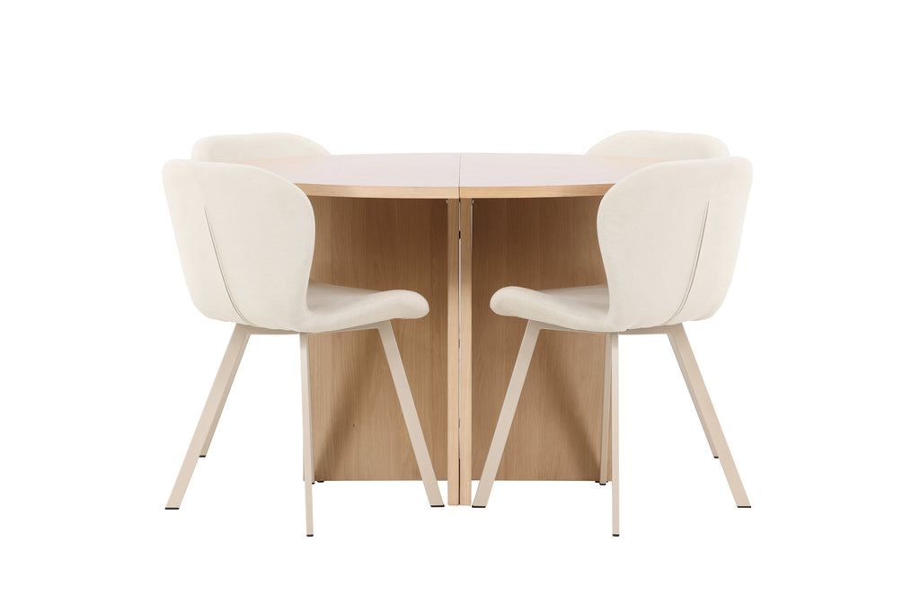 Strada matgrupp med 4 Lilja-stolar vitlaserad/beige