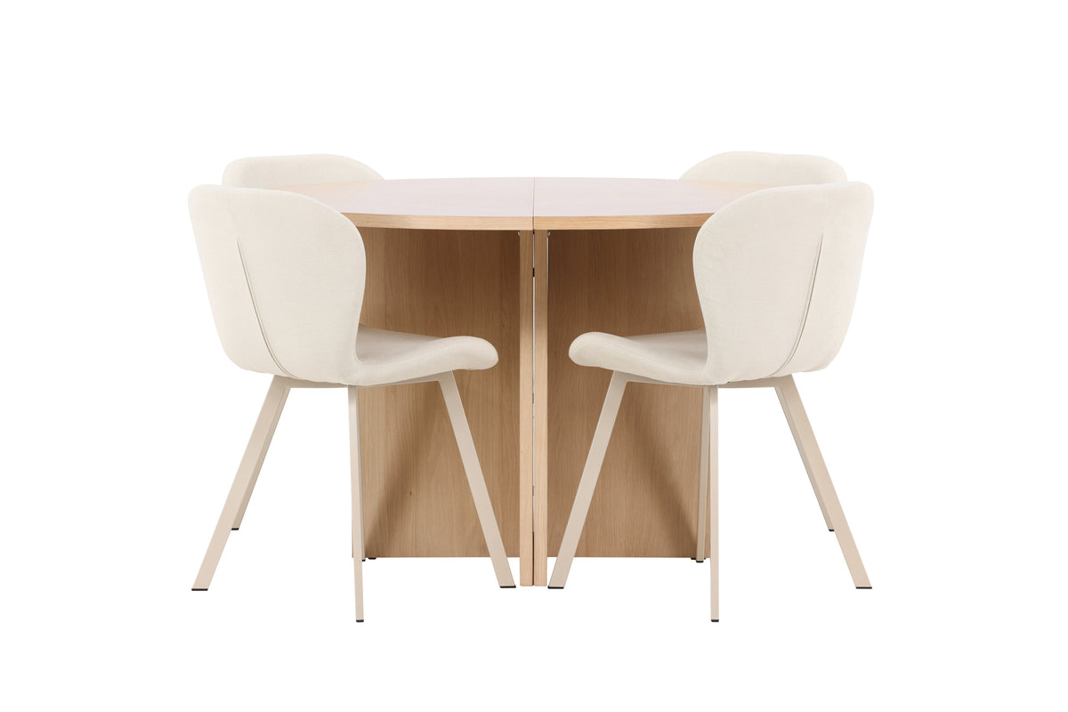 Strada matgrupp med 4 Lilja-stolar vitlaserad/beige