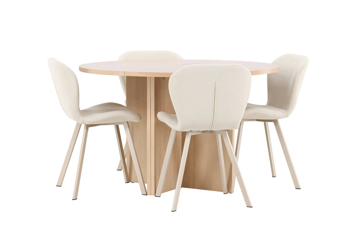 Strada matgrupp med 4 Lilja-stolar vitlaserad/beige