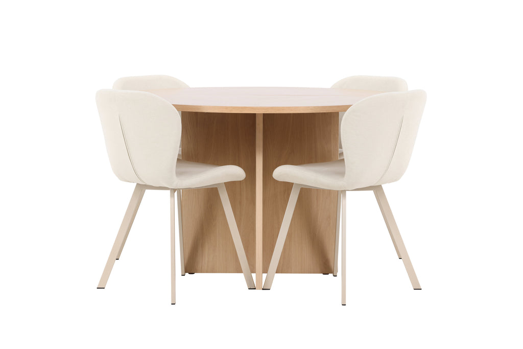 Strada matgrupp med 4 Lilja-stolar vitlaserad/beige